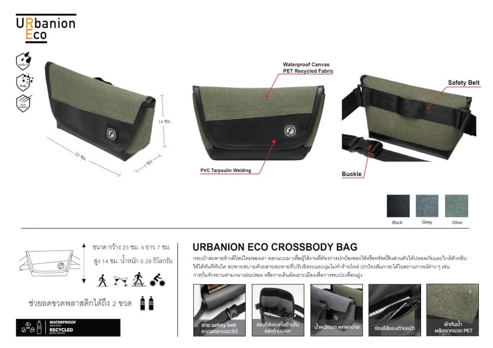 กระเป๋าสะพายข้างกันน้ำ FEELFREE URBANION ECO สี OLIVE_1